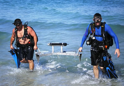 Aquadopp profiler (1 MHz) ready to go on the beach
