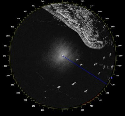 Original radar image with coastline
